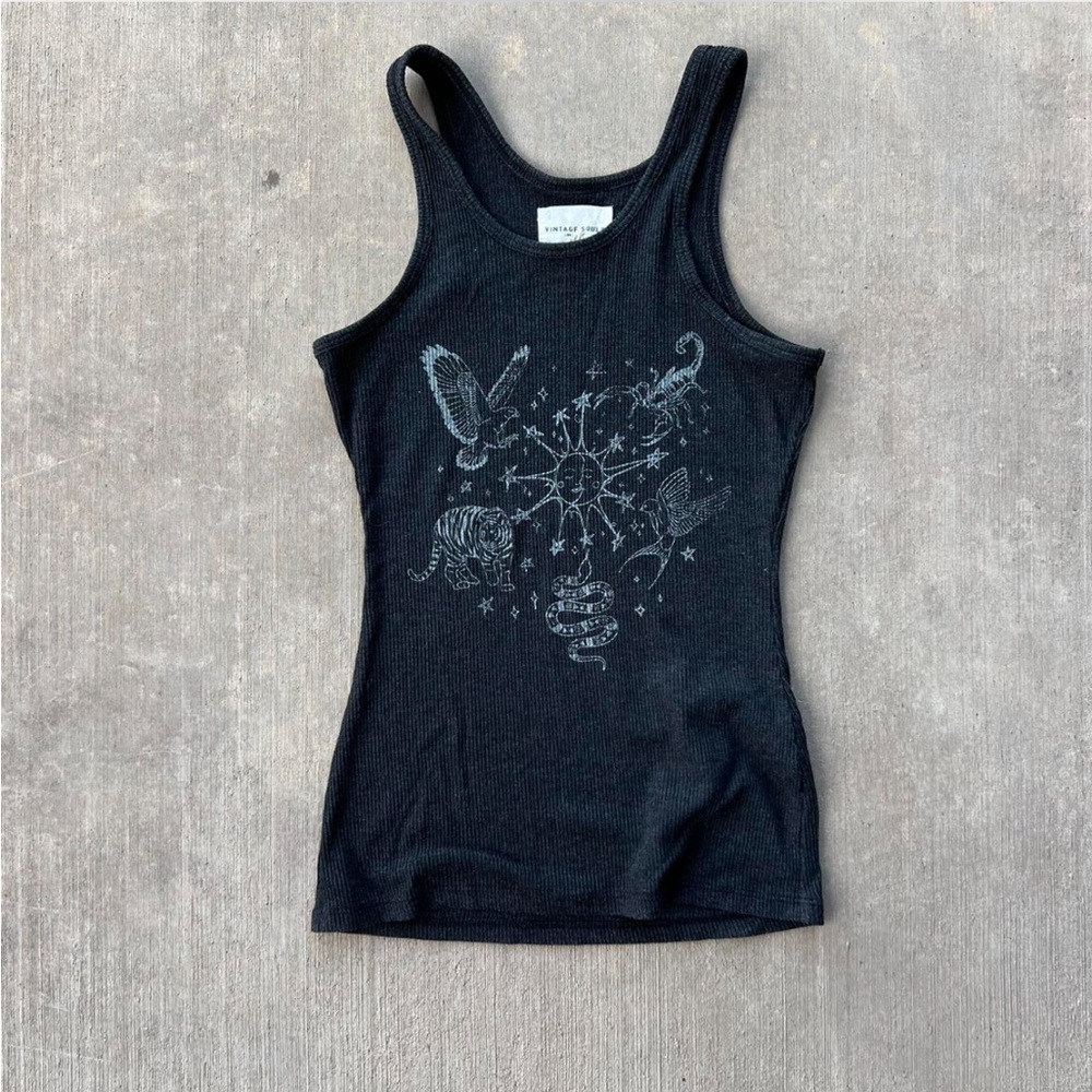 Free People Black Animal Tank Top